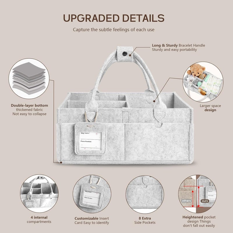 GEMII Diaper Caddy Organizer - Large Baby Caddy Organizer with Handle for Newborn Essentials Boy or Girl (Gray, Large) - Image 5